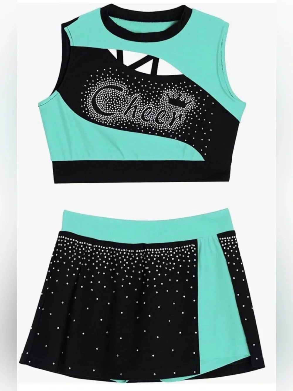 New 2 Piece Cheerleading Uniform Outfit Sleeveless Crop Top w/ Skirt cheer sz 10